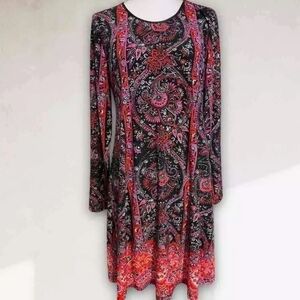 Neiman Marcus Pullover Paisley Print Dress With Faux Leather Detail Size 10